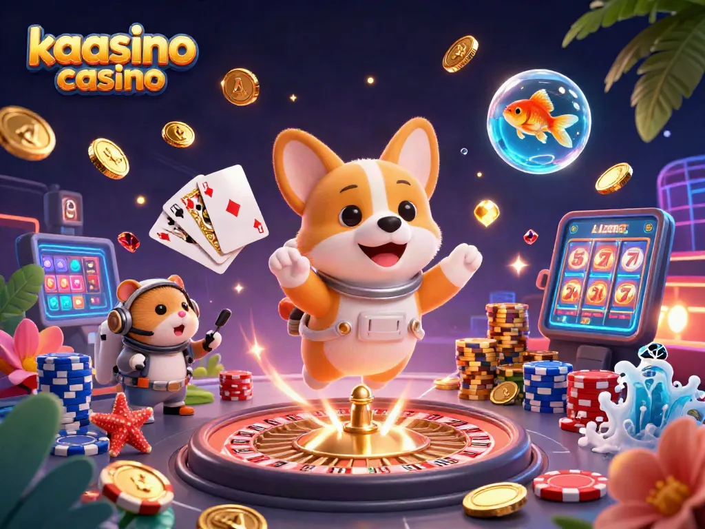 Kaasino casino offers thrilling gameplay with a cartoon astronaut corgi in a vibrant space station casino