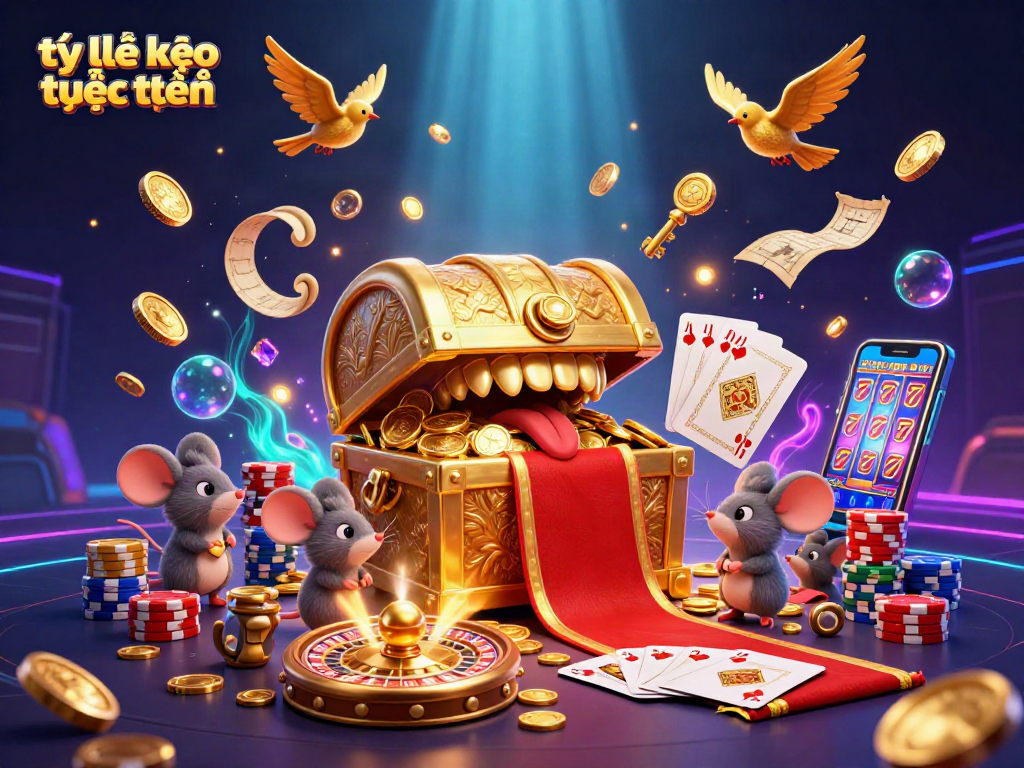 Experience the thrilling world of tỷ lệ kèo trực tuyến with dynamic elements in this vibrant casino scene.