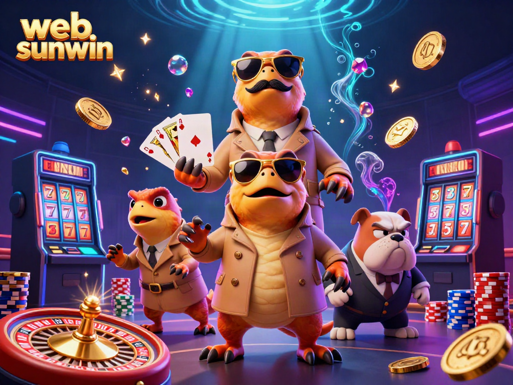 Engage with the thrills of web sunwin as cartoon raptors attempt entry into a VIP casino lounge.