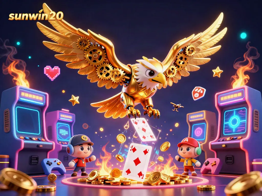 Watch sunwin20 soar through vibrant gaming elements, illustrating casino excitement with dynamic depth.