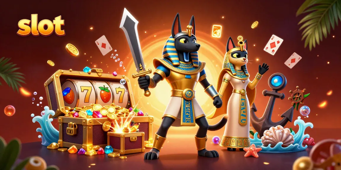 Experience thrilling moments with slot reels and ancient Egyptian warriors in a vibrant casino scene.