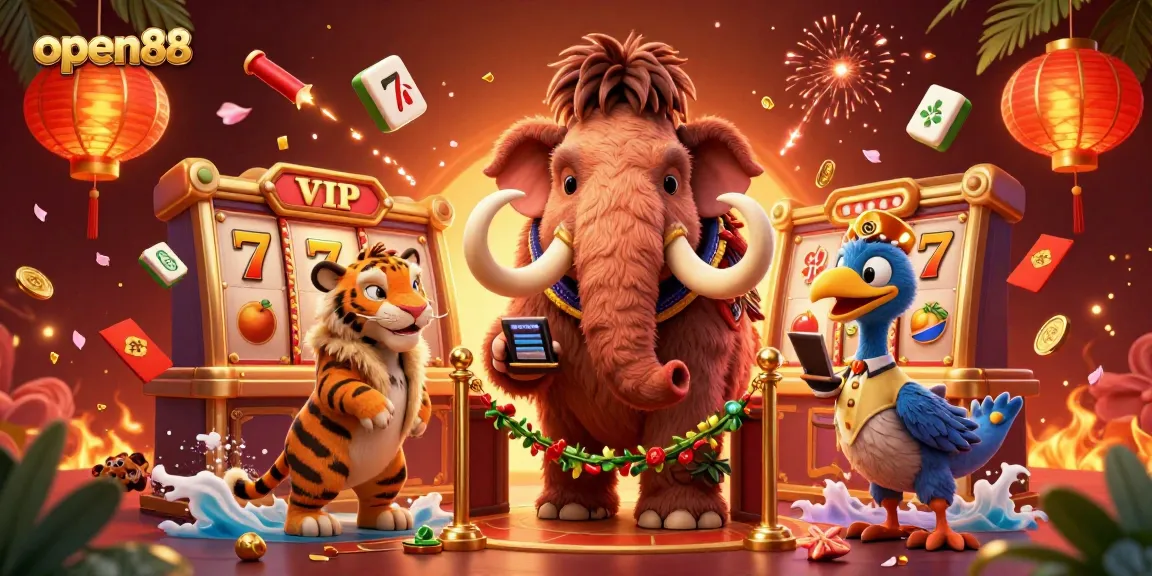 open88 casino bouncer checking IDs with vibrant slot game elements and dynamic characters